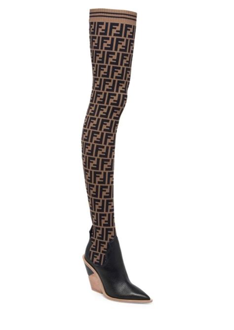 fendi black white ff logo boots|fendi thigh high sock boots.